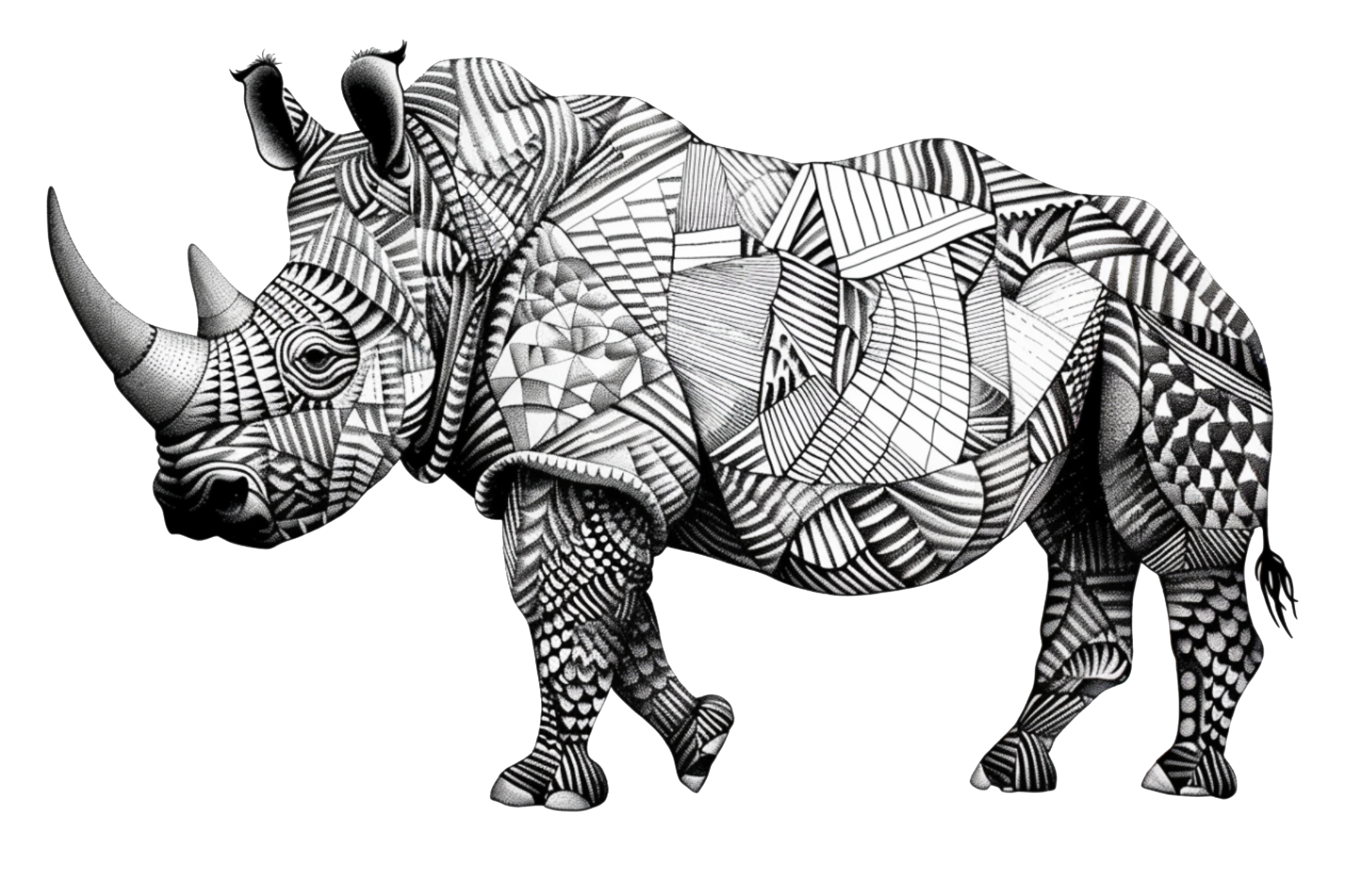 Intricate rhino doodle design for Akwanza collection