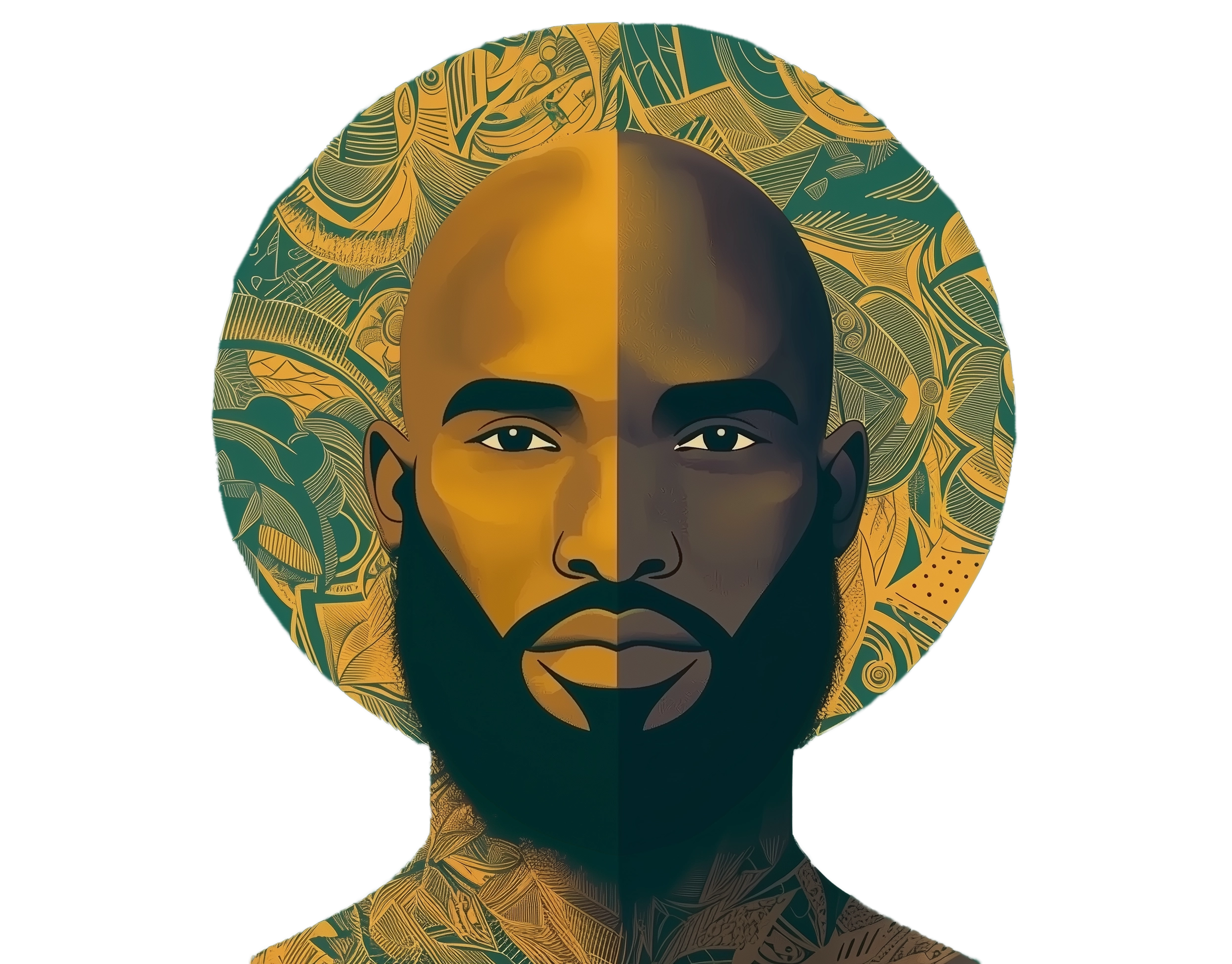 A digital tribute portrait of Paul, depicting him as a symbolic figure intertwined with intricate patterns of light and shadow, representing his depth, wisdom, and resilience.