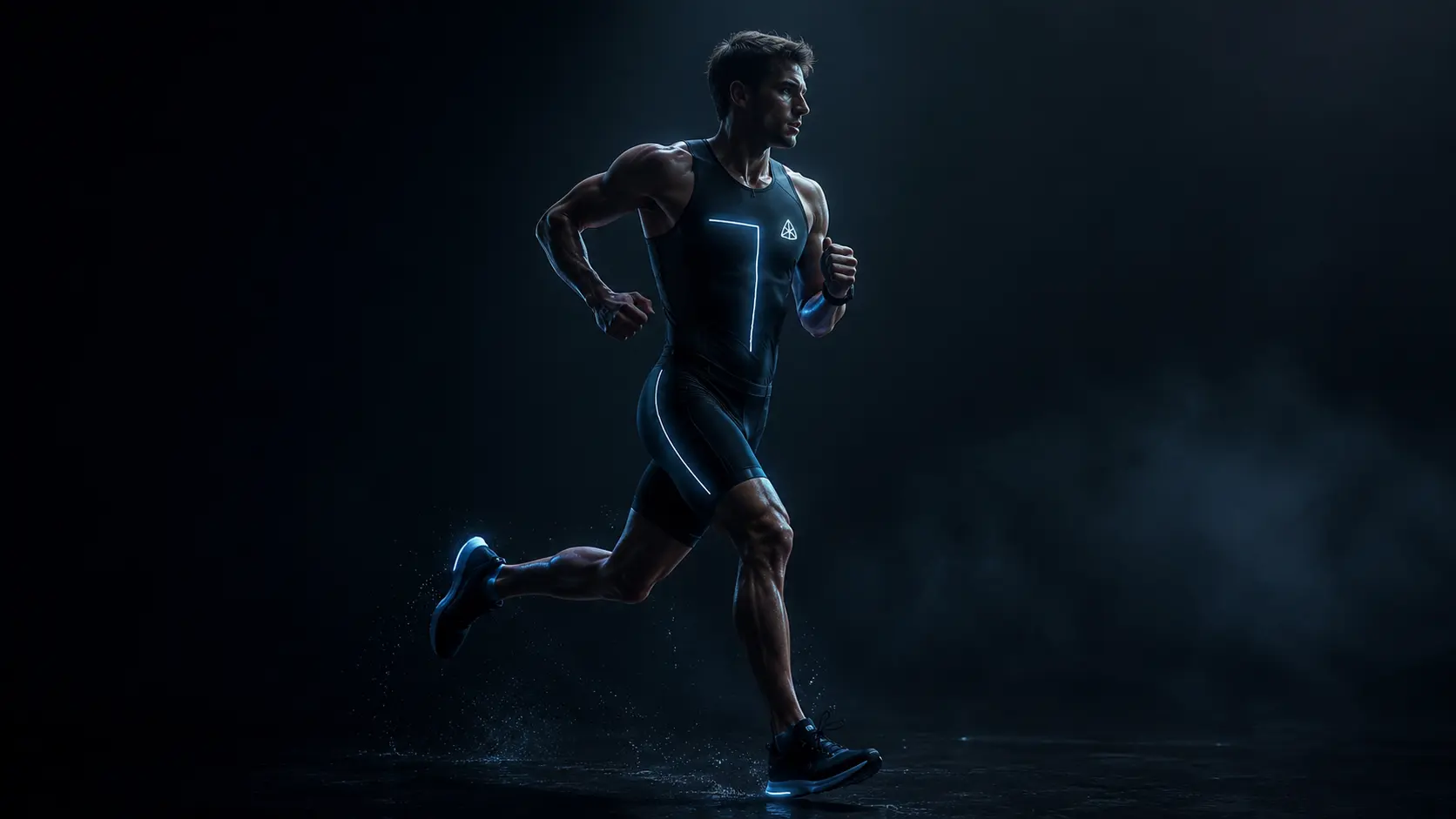 triathlete running in dark studio representing Norwegian Method endurance training