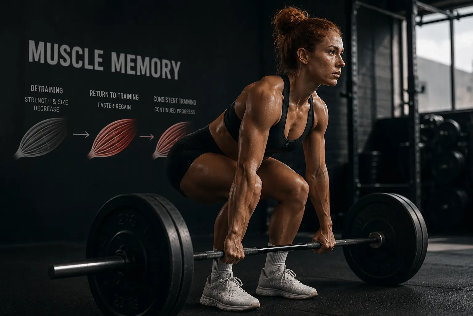 An athlete returning to training after a break, representing the research on muscle memory and how quickly lost strength and size can be regained