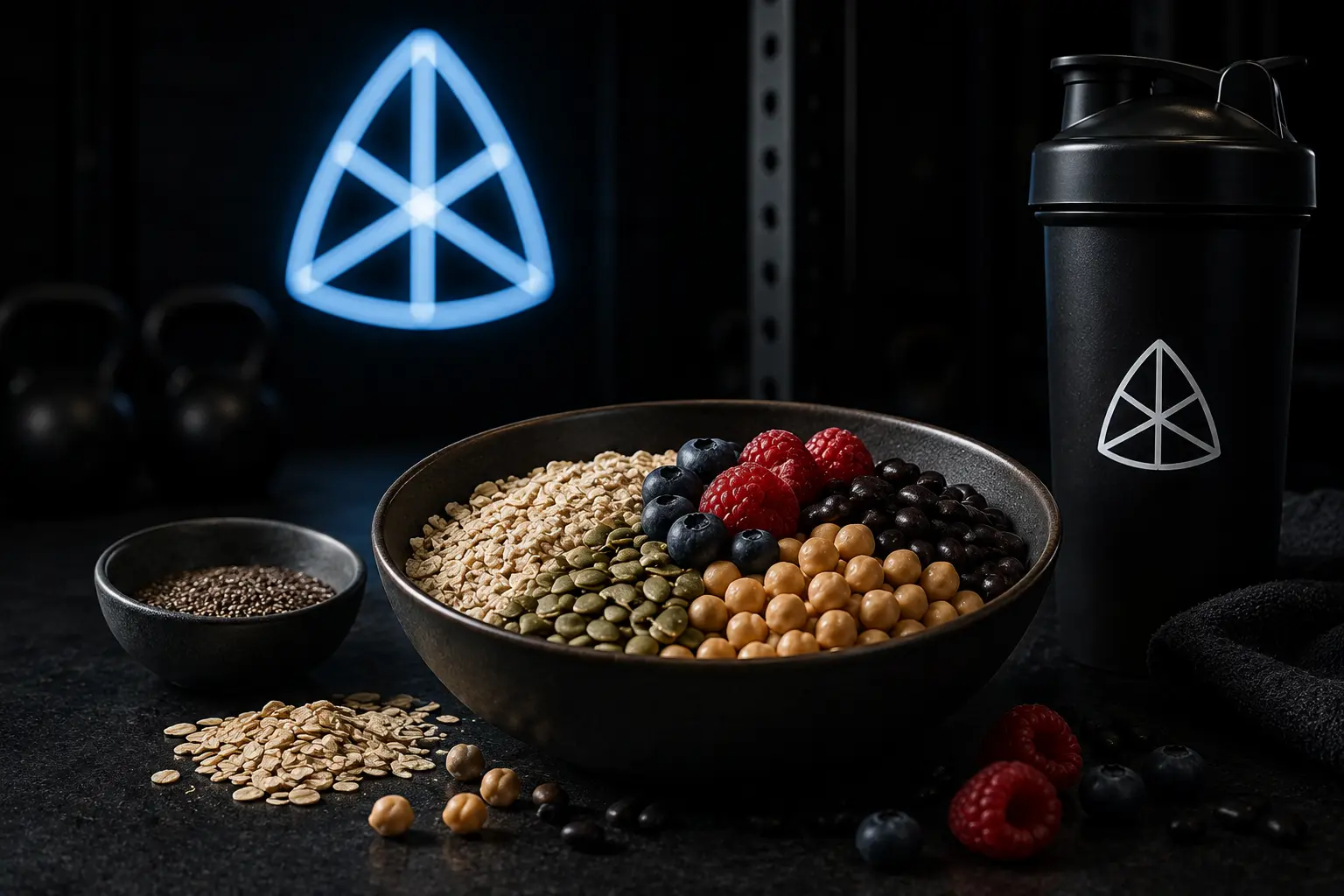 A bowl of oats and legumes, representing high-fiber foods relevant to athlete gut health and recovery.