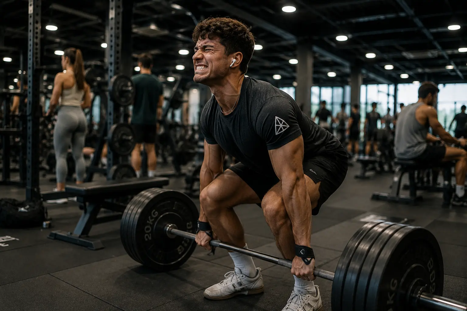 A lifter completing a heavy barbell set, representing the research on training to failure versus reps in reserve for strength and hypertrophy.