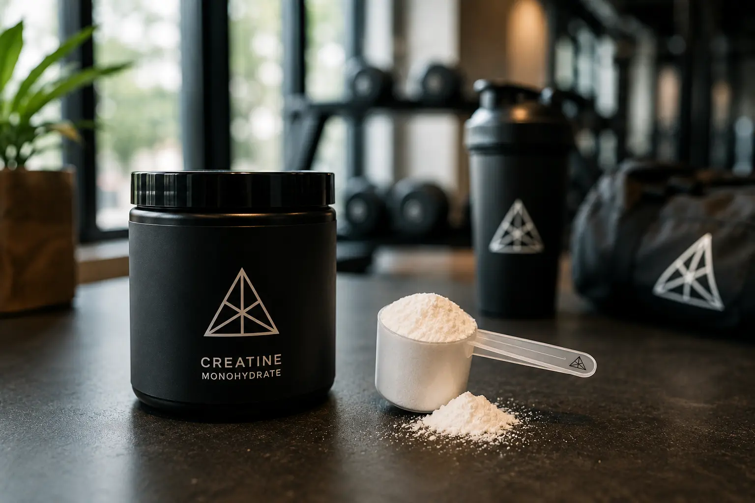 Creatine monohydrate powder next to a measuring scoop, representing the loading versus maintenance dosing comparison.